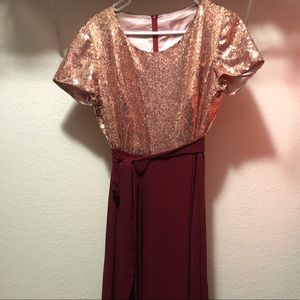 Handmade long burgundy chiffon dress